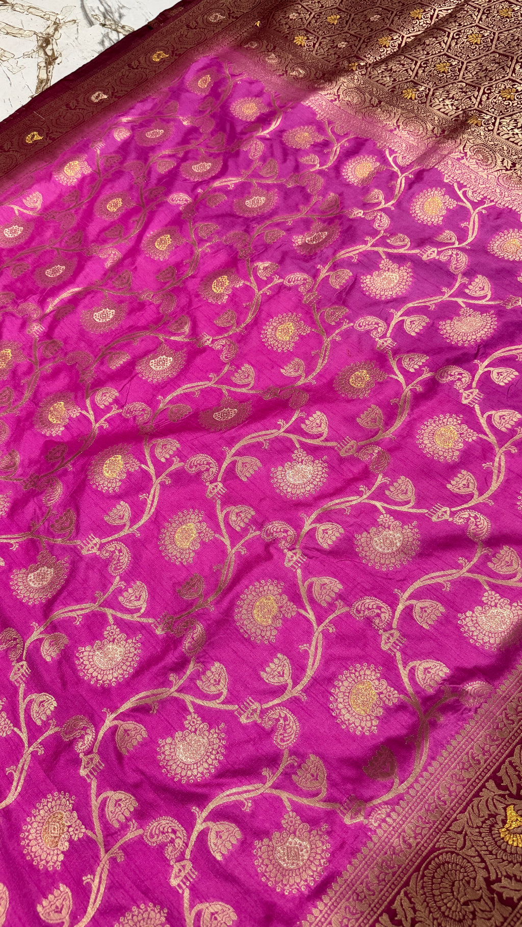 Magenta Dola Silk Saree, Banarasi Zari Woven Floral, Indian Wedding Festive Wear