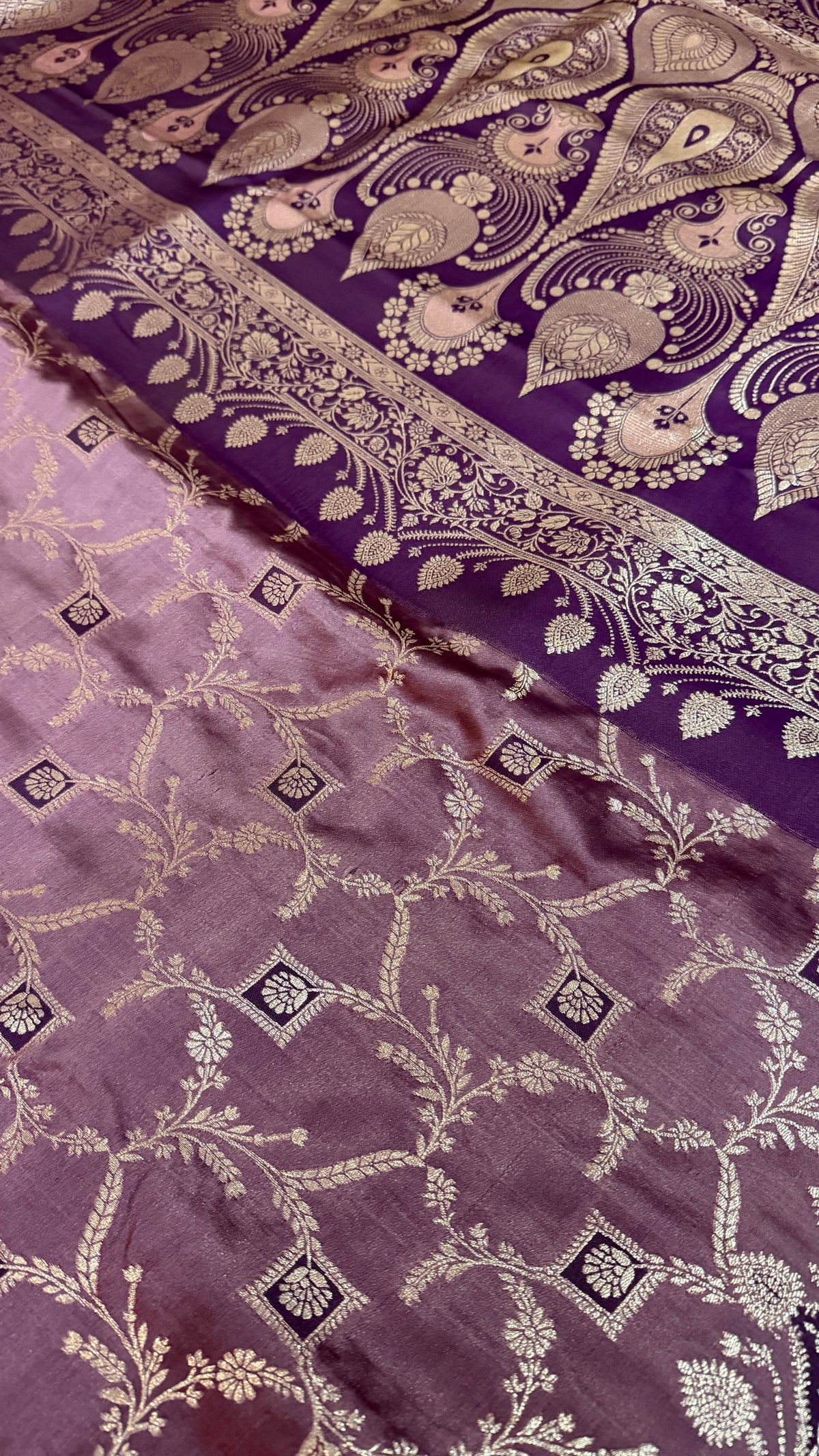 Emerald Green Banarasi Silk Saree, Rose Gold Zari Woven Border, Indian Wedding Festive Wear (Copy 5)