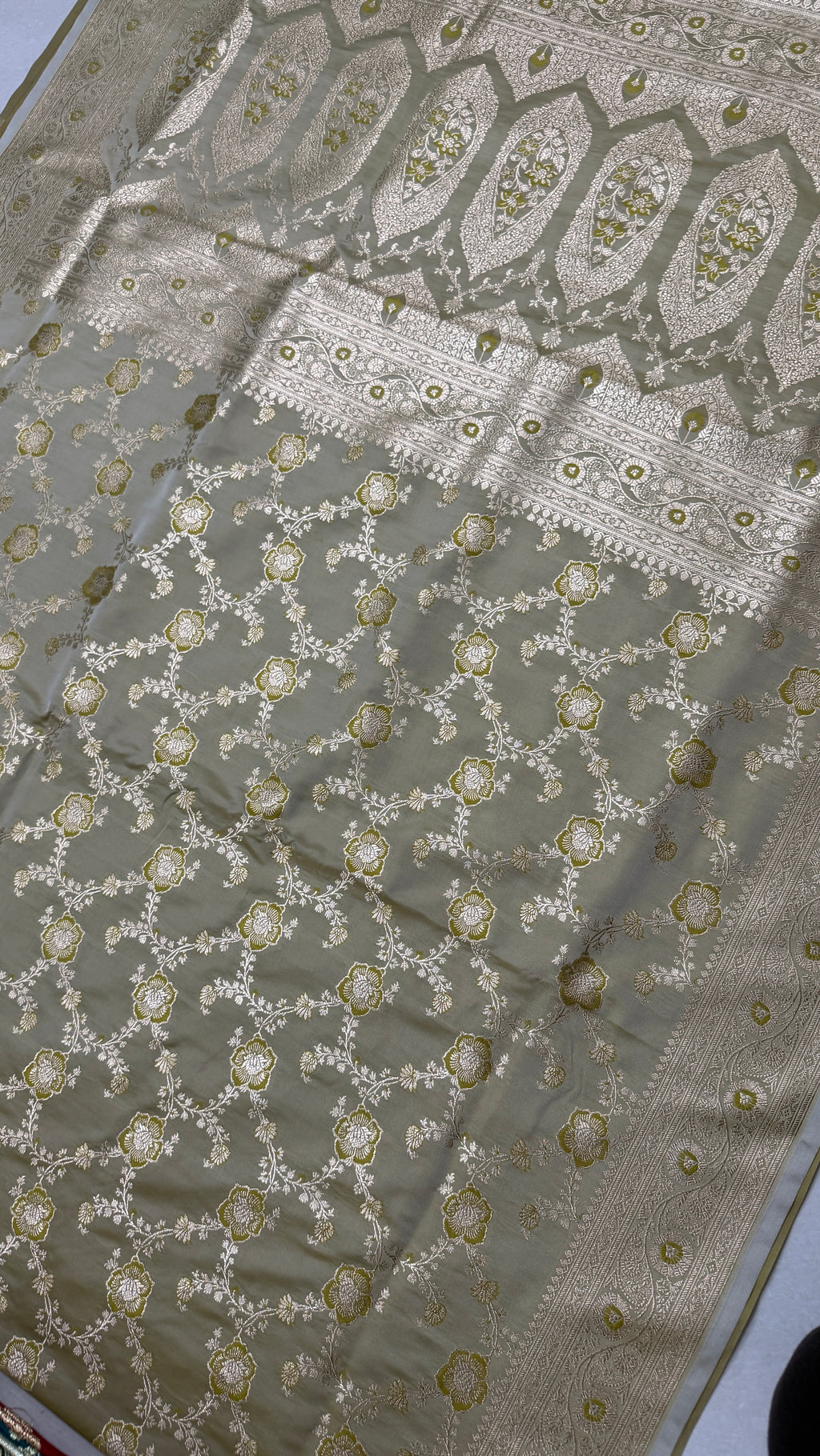 Pure Katan Silk Saree: Champagne Beige Zari Woven, Floral Motifs, Traditional Indian Wedding Wear