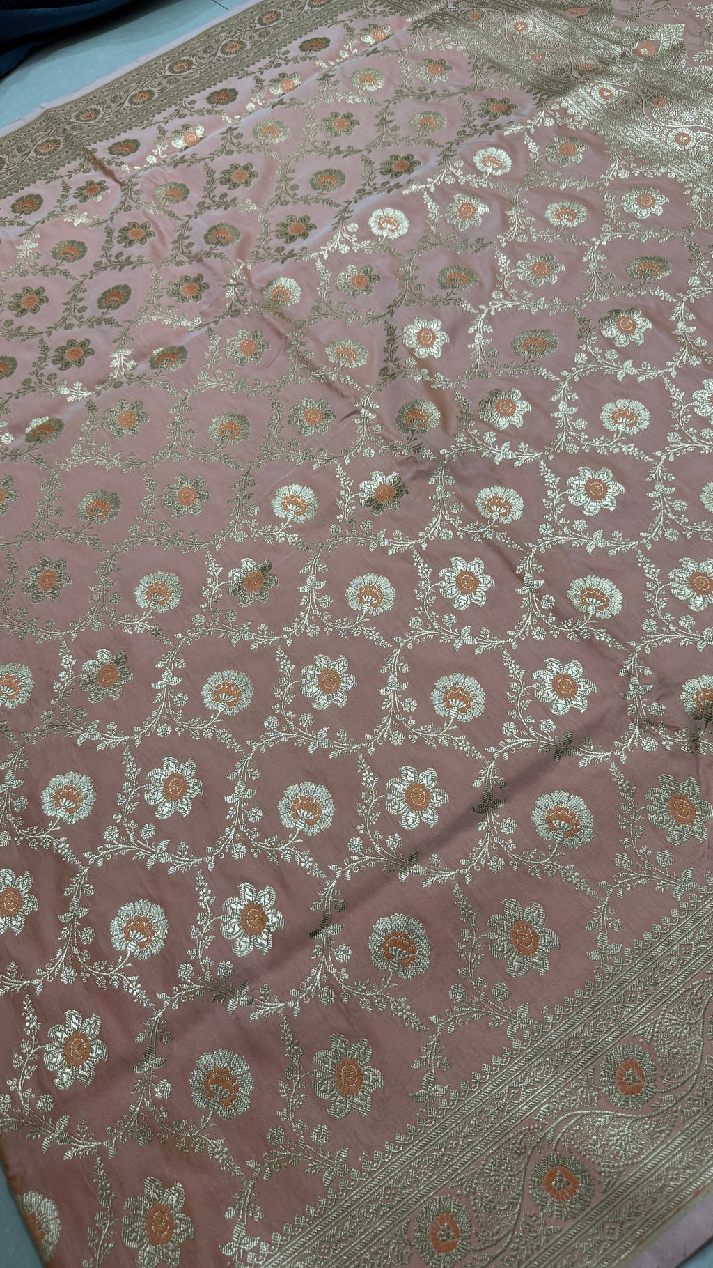 Pure Katan Silk Saree: Blush Pink Floral Zari Weave, Traditional Indian Bridal Gift