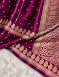 Purple Banarasi Mashru Silk Saree, Gold Zari Woven, Indian Wedding Saree