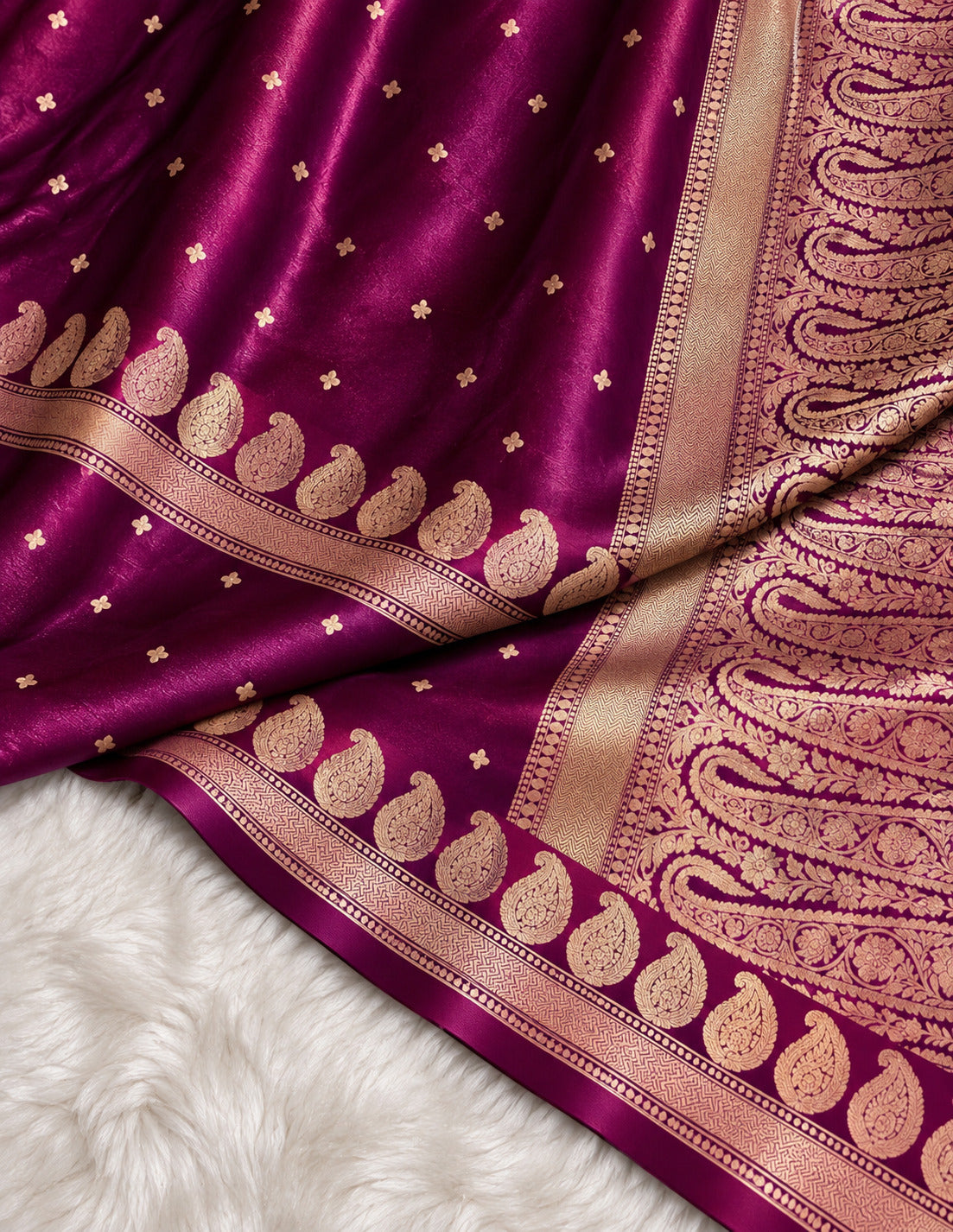 Purple Banarasi Mashru Silk Saree, Gold Zari Woven, Indian Wedding Saree