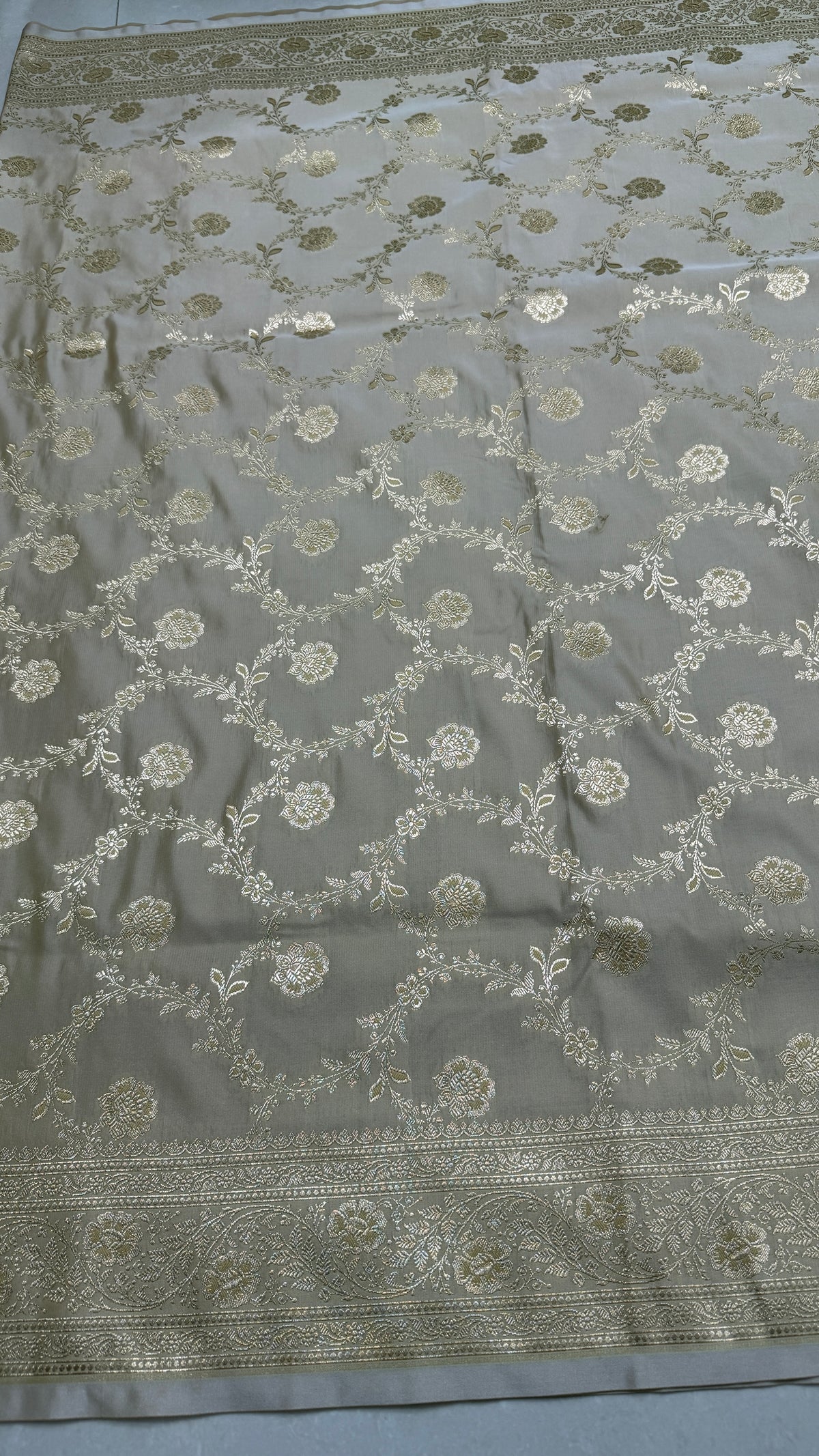 Pure Katan Silk Banarasi Saree – Ivory Gold Zari Handwoven Wedding Saree