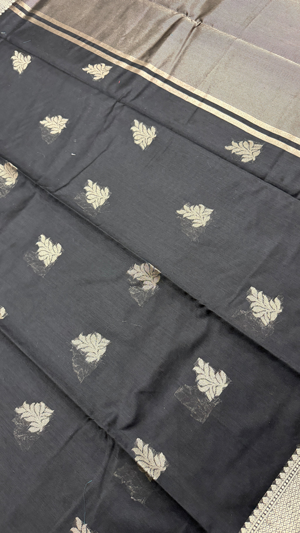 Black Cotton Saree, Silver Zari Woven Border, Traditional Indian Festive Wear