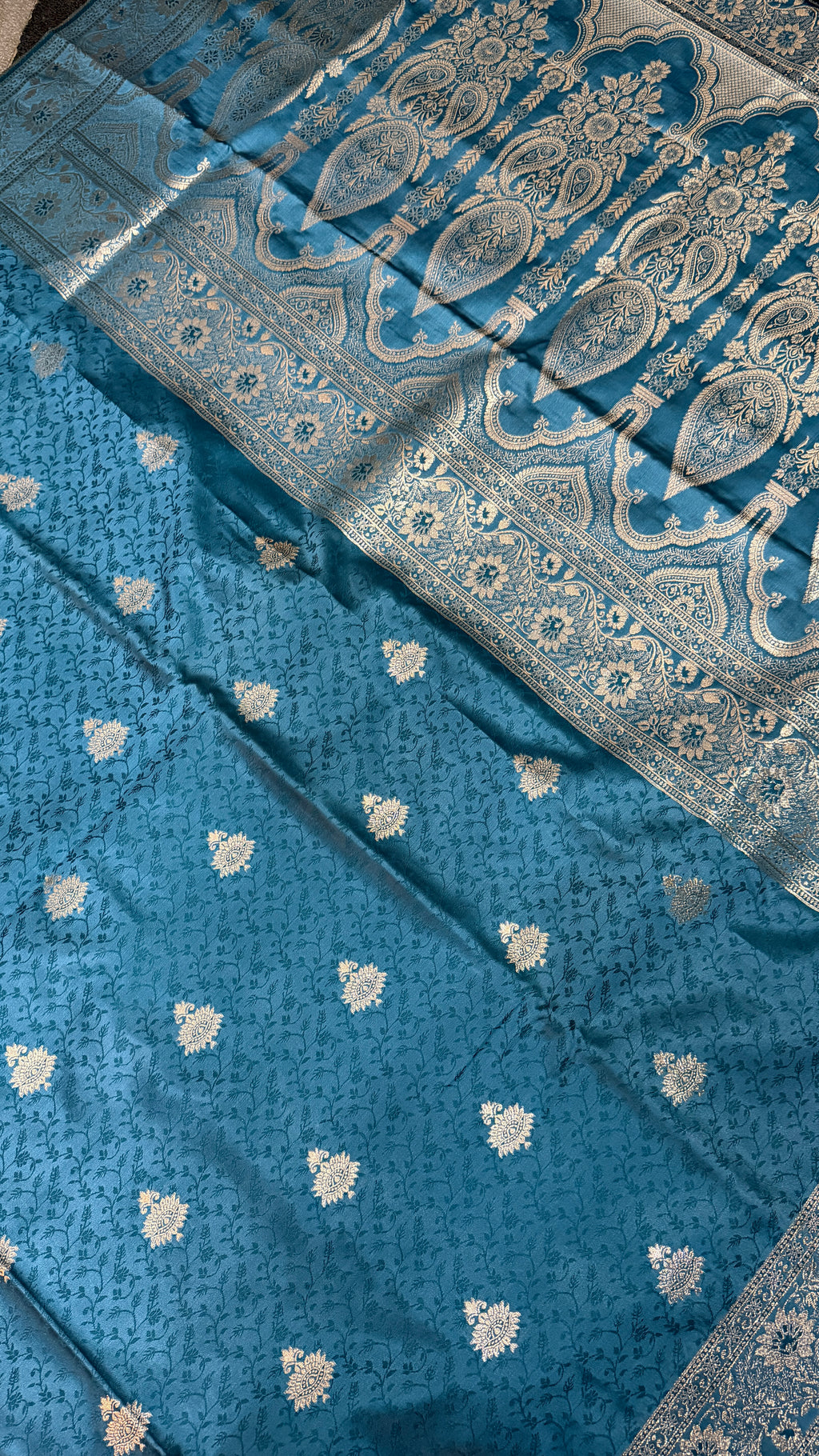 Emerald Green Banarasi Silk Saree, Rose Gold Zari Woven Border, Indian Wedding Festive Wear (Copy 8)