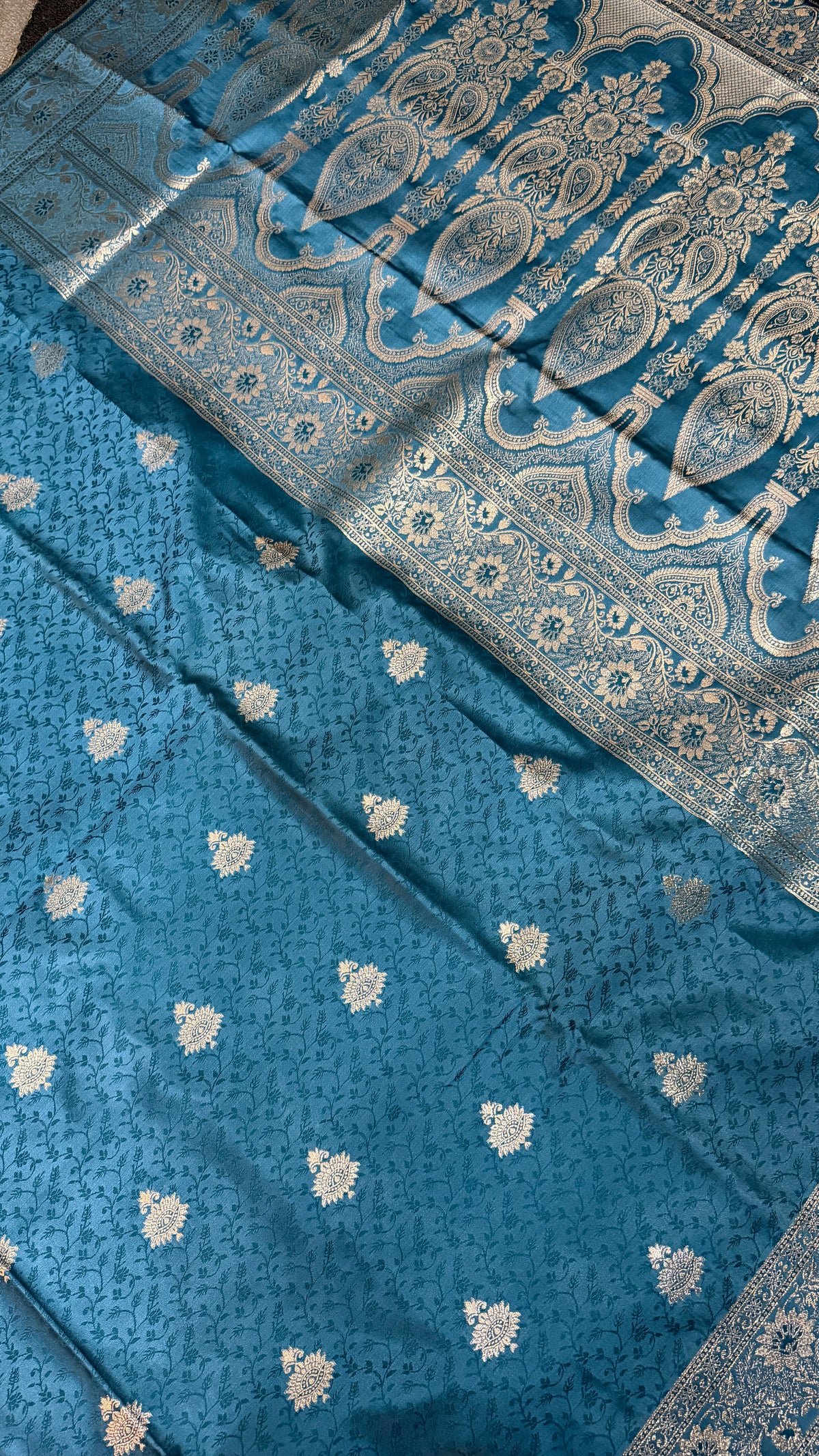 Emerald Green Banarasi Silk Saree, Rose Gold Zari Woven Border, Indian Wedding Festive Wear (Copy 8)