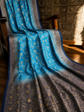 Sky Blue Dola Silk Saree, Banarasi Zari Woven Floral, Festive Indian Wedding Wear