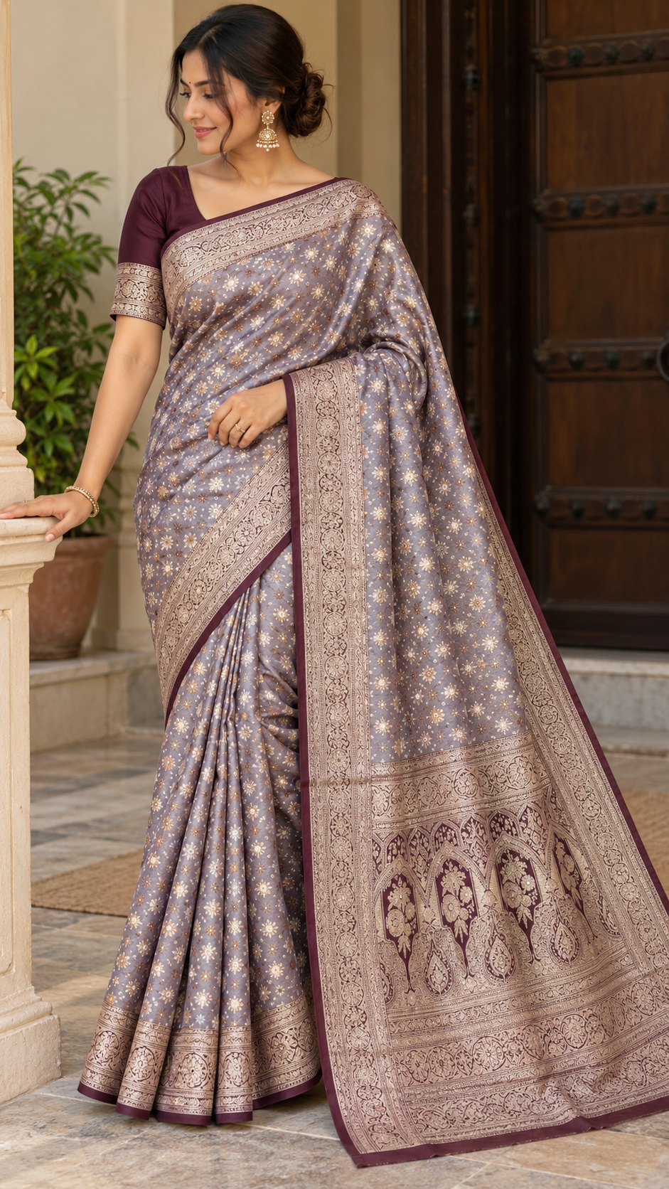 Emerald Green Banarasi Silk Saree, Rose Gold Zari Woven Border, Indian Wedding Festive Wear (Copy 4)