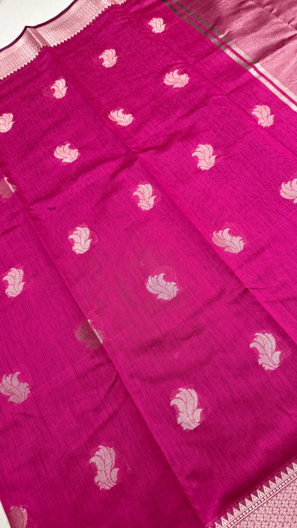 Magenta Pink Cotton Saree, Zari Woven Motifs, Festive Ethnic Wear