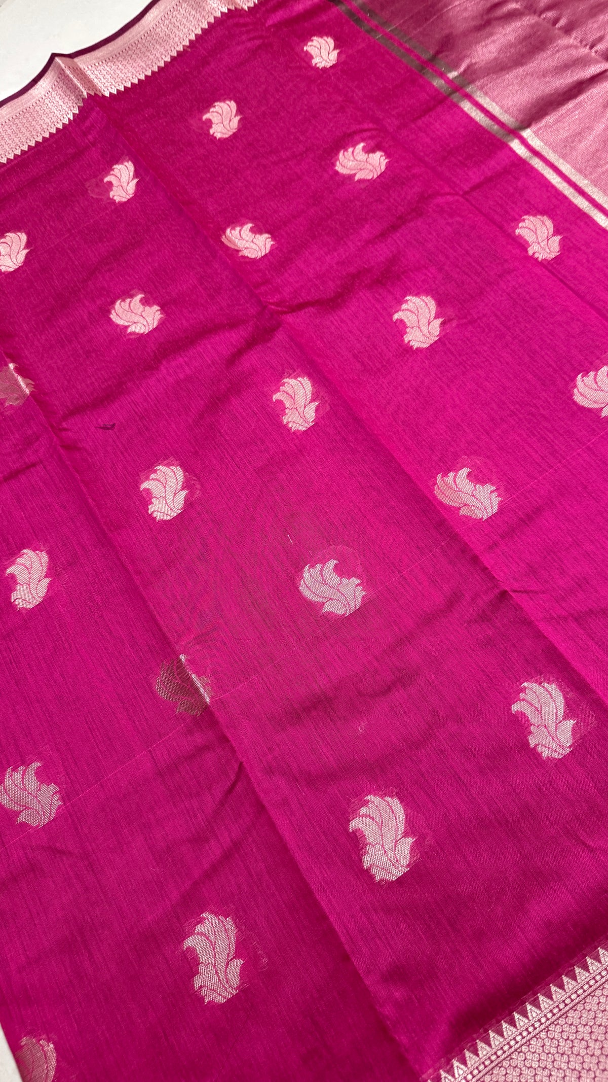 Magenta Pink Cotton Saree, Zari Woven Motifs, Festive Ethnic Wear