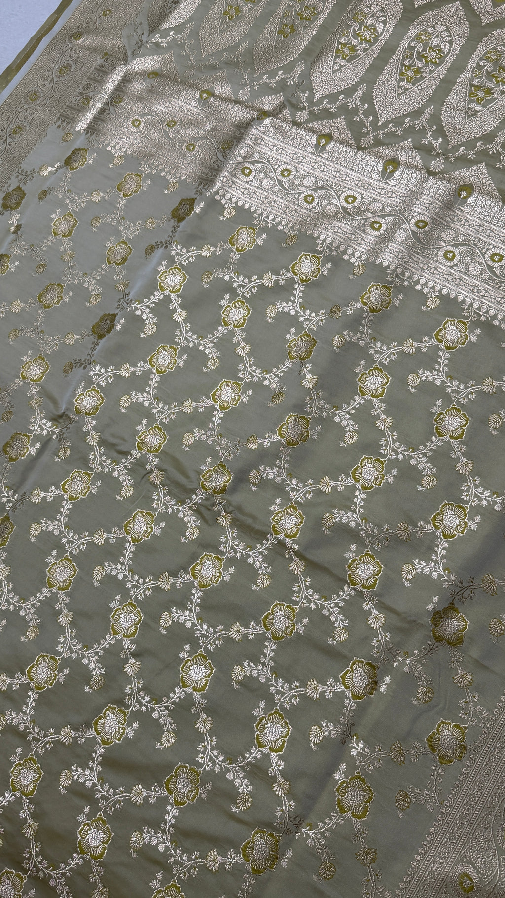 Pure Katan Silk Saree: Champagne Beige Zari Woven, Floral Motifs, Traditional Indian Wedding Wear