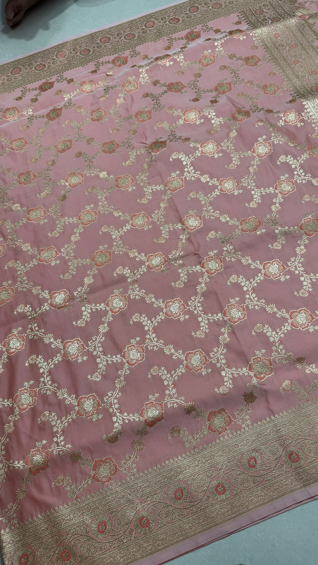 Pure Katan Silk Saree: Blush Pink Zari Woven Traditional Indian Wedding Wear