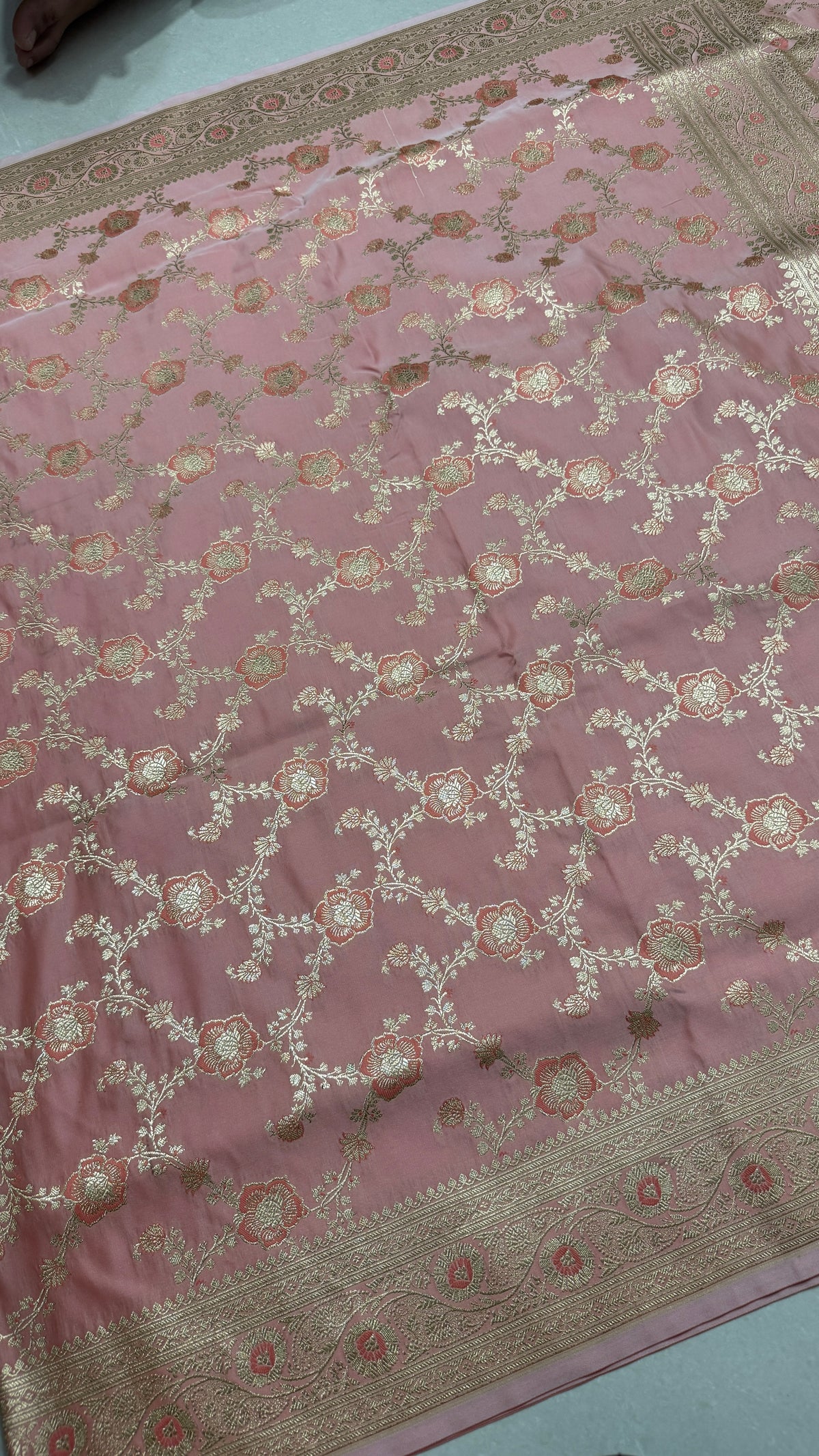 Pure Katan Silk Saree: Blush Pink Zari Woven Traditional Indian Wedding Wear