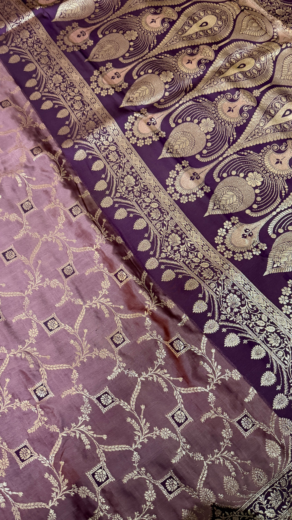 Emerald Green Banarasi Silk Saree, Rose Gold Zari Woven Border, Indian Wedding Festive Wear (Copy 5)