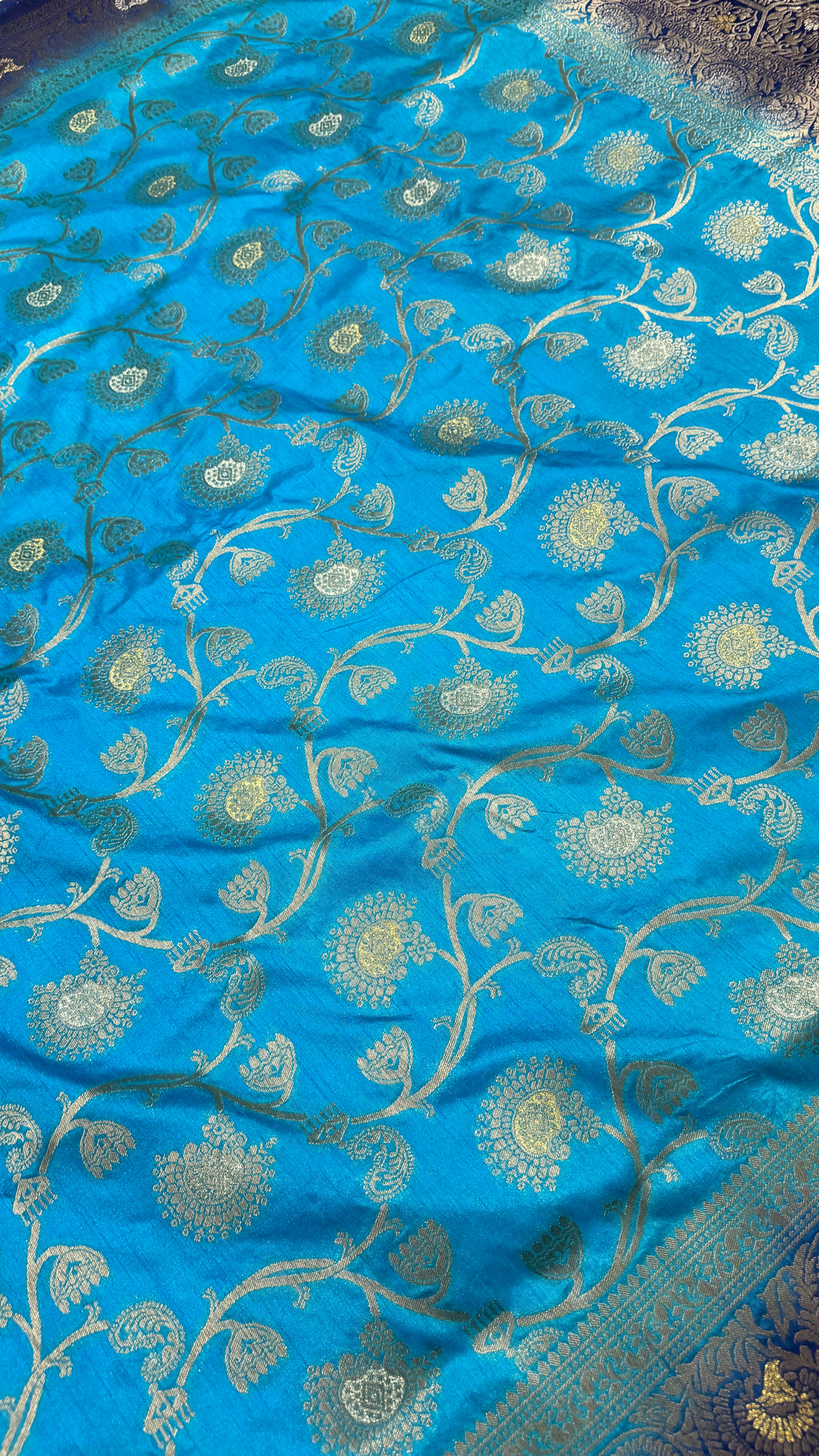 Sky Blue Dola Silk Saree, Banarasi Zari Woven Floral, Festive Indian Wedding Wear
