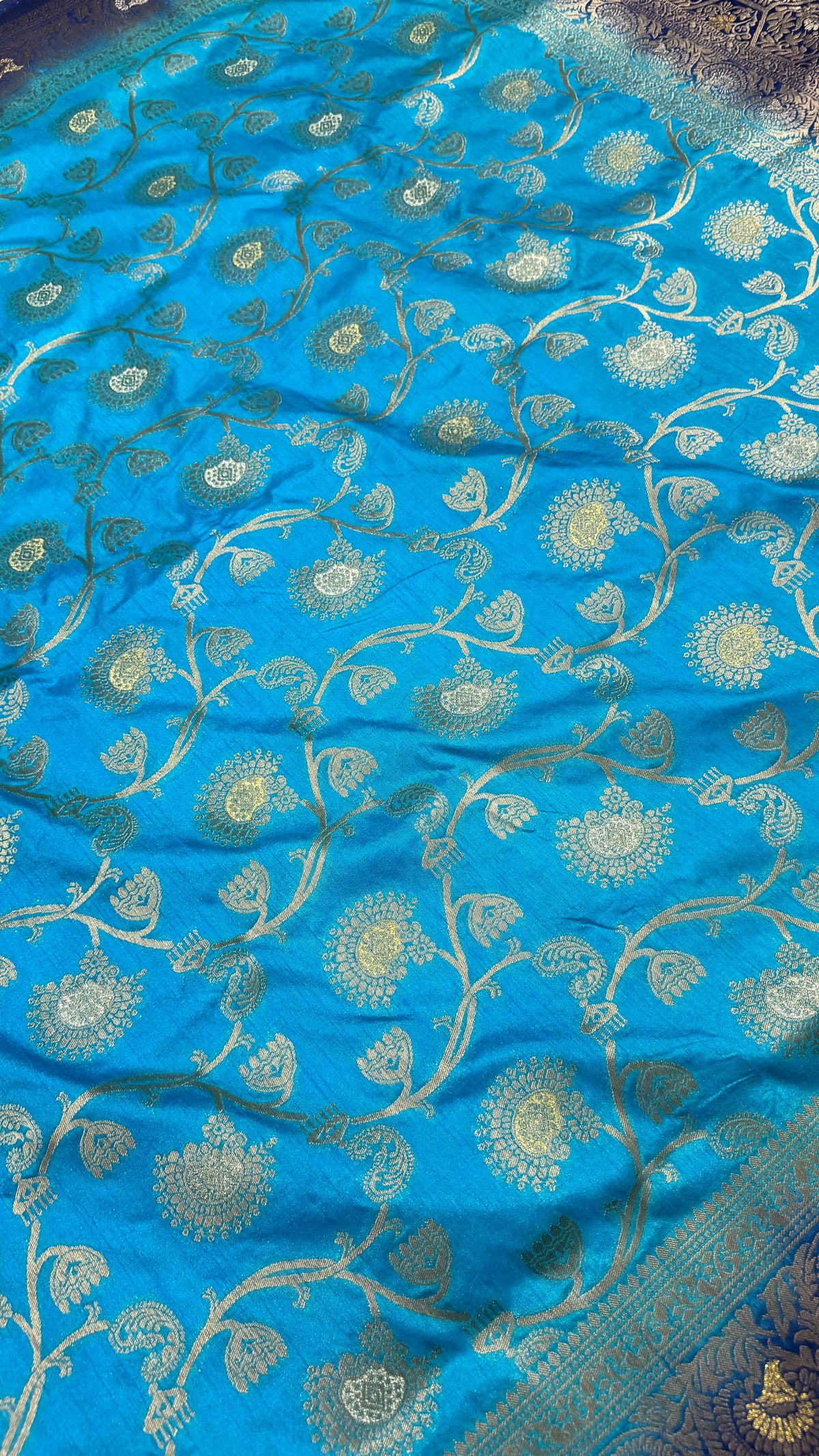 Sky Blue Dola Silk Saree, Banarasi Zari Woven Floral, Festive Indian Wedding Wear