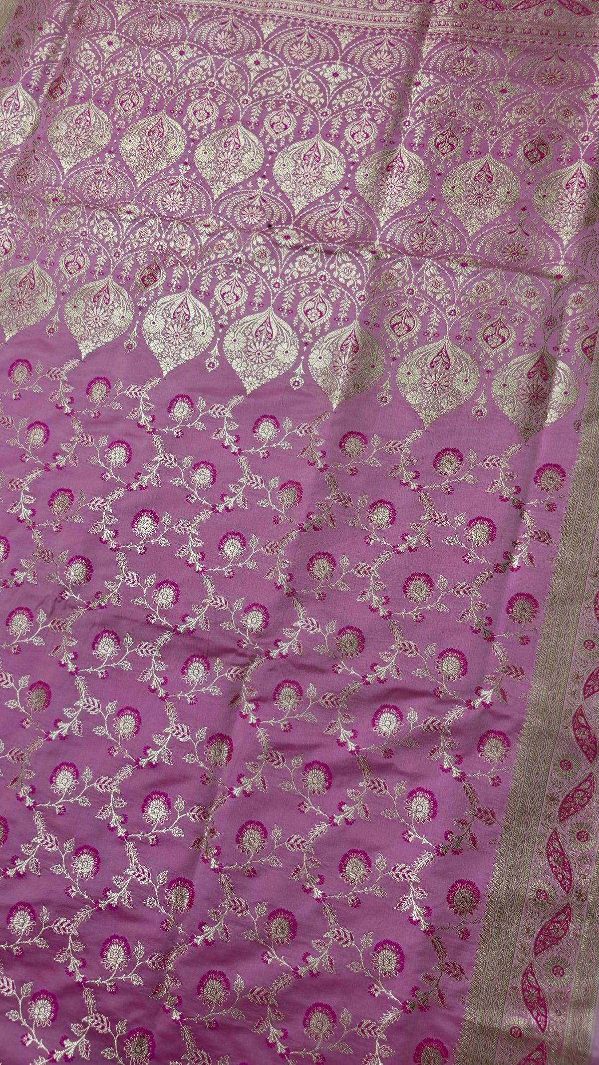 Pink Katan Silk Banarasi Saree, Gold Zari Floral Weave, Wedding Bridal Ethnic Wear