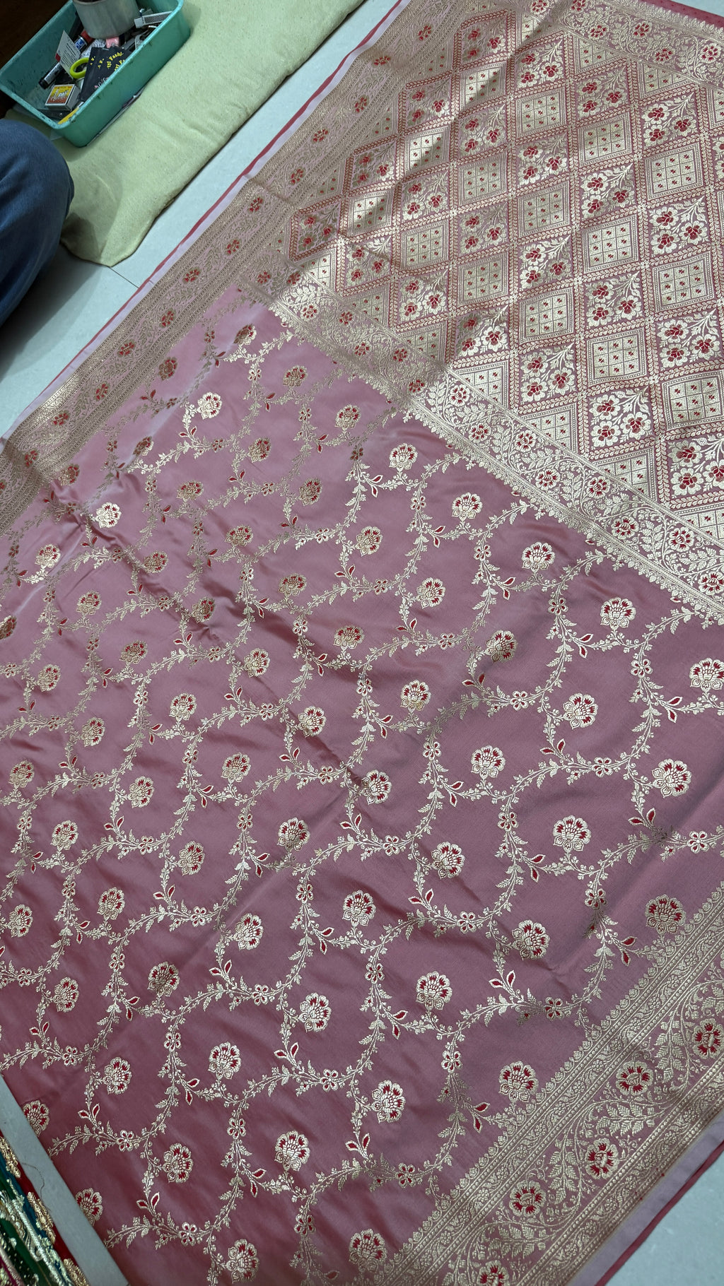 Pure Katan Banarasi Silk Saree, Dusty Pink Silver Zari Handwoven Bridal Wedding Saree