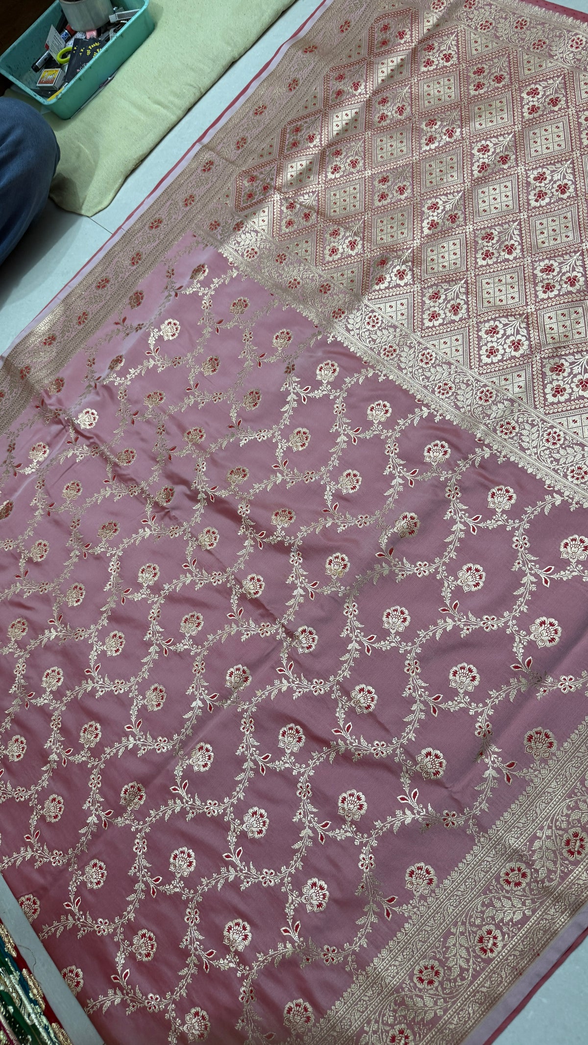 Pure Katan Banarasi Silk Saree, Dusty Pink Silver Zari Handwoven Bridal Wedding Saree