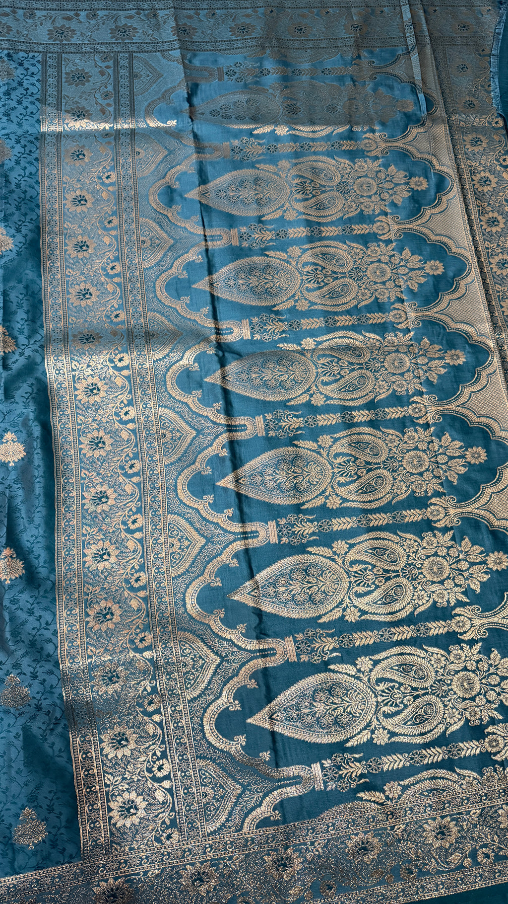 Emerald Green Banarasi Silk Saree, Rose Gold Zari Woven Border, Indian Wedding Festive Wear (Copy 8)