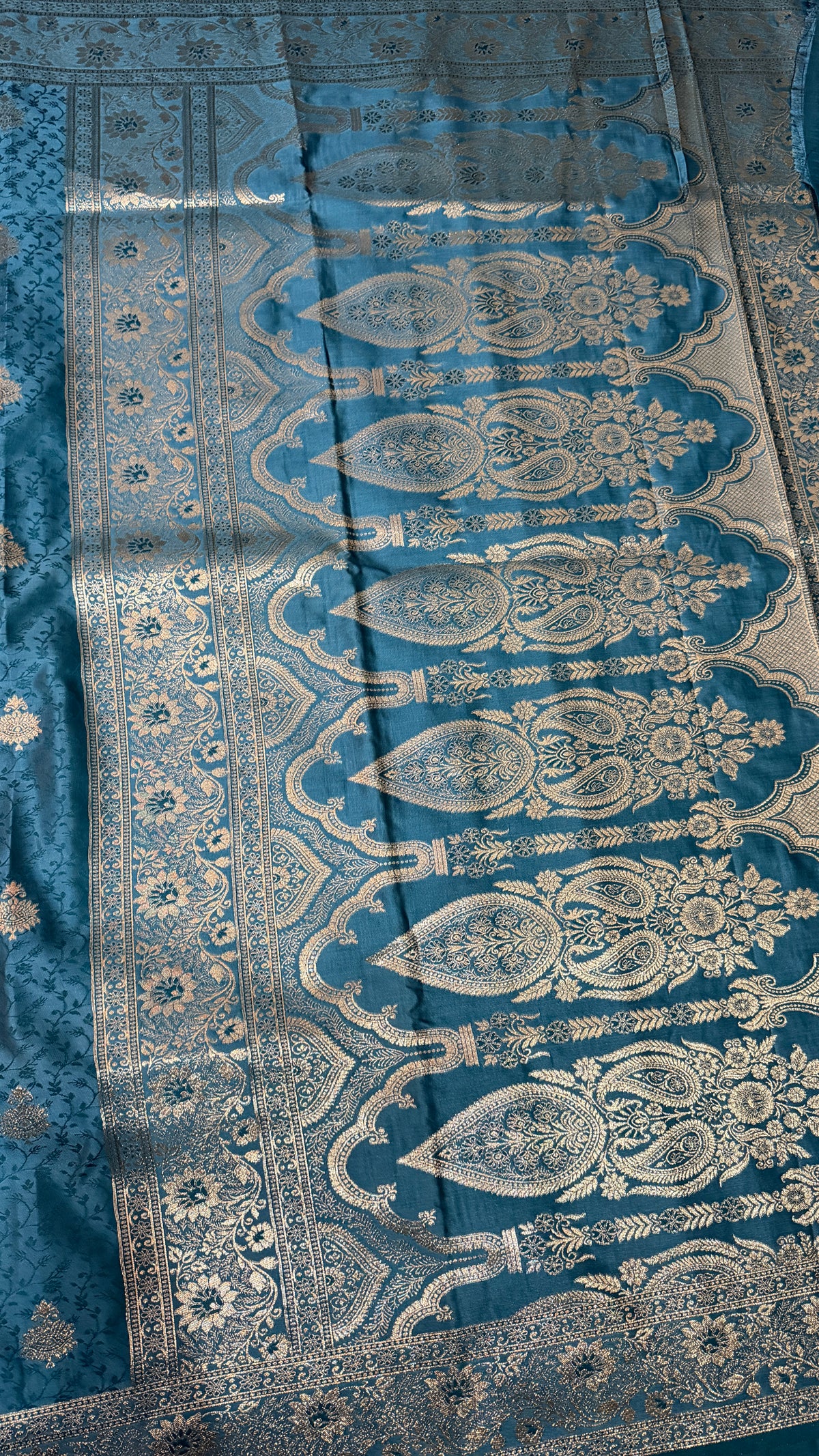 Emerald Green Banarasi Silk Saree, Rose Gold Zari Woven Border, Indian Wedding Festive Wear (Copy 8)