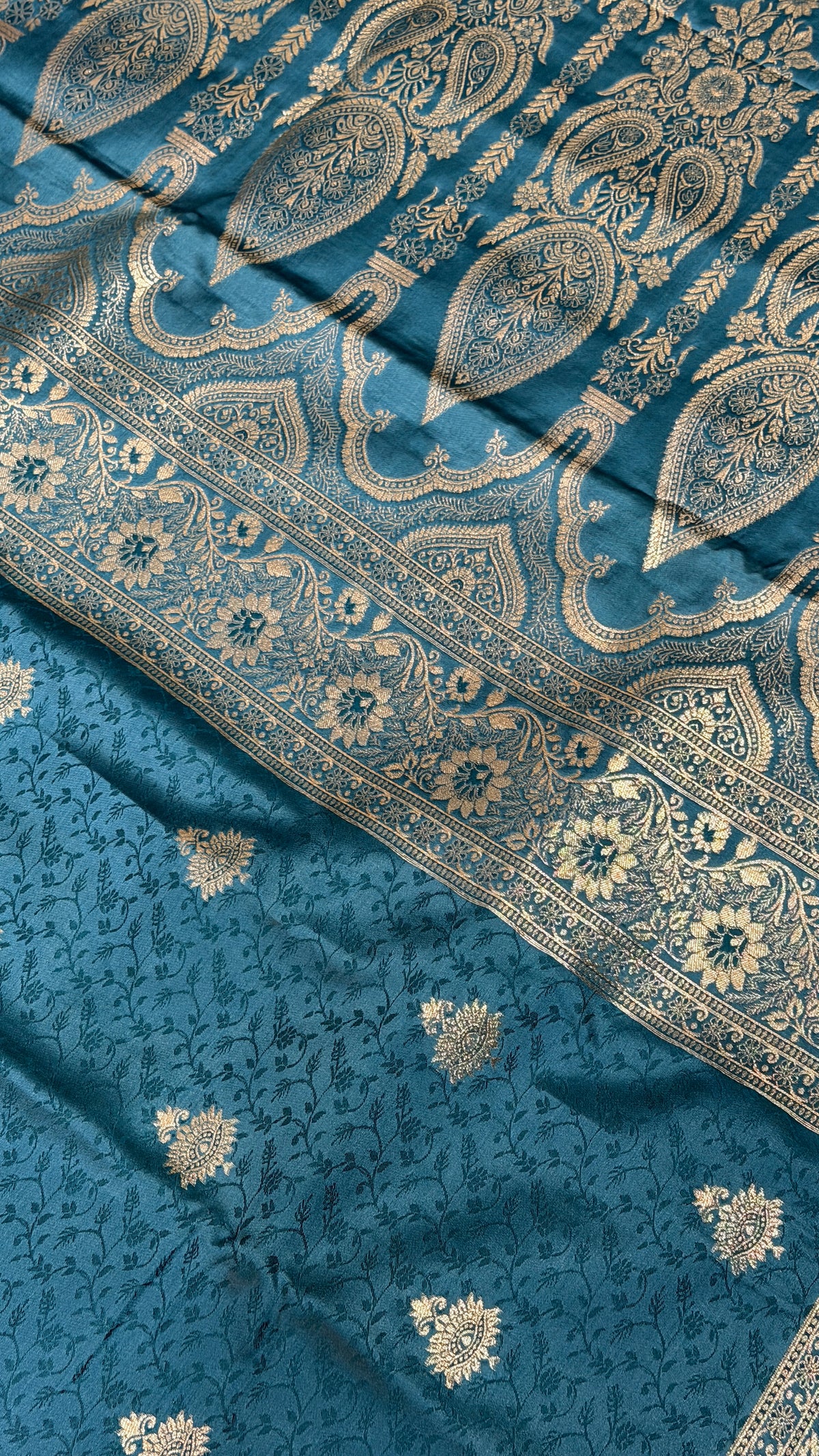 Emerald Green Banarasi Silk Saree, Rose Gold Zari Woven Border, Indian Wedding Festive Wear (Copy 8)