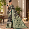 Wine Green Banarasi Silk Saree | Golden Floral Woven Traditional Indian Saree
