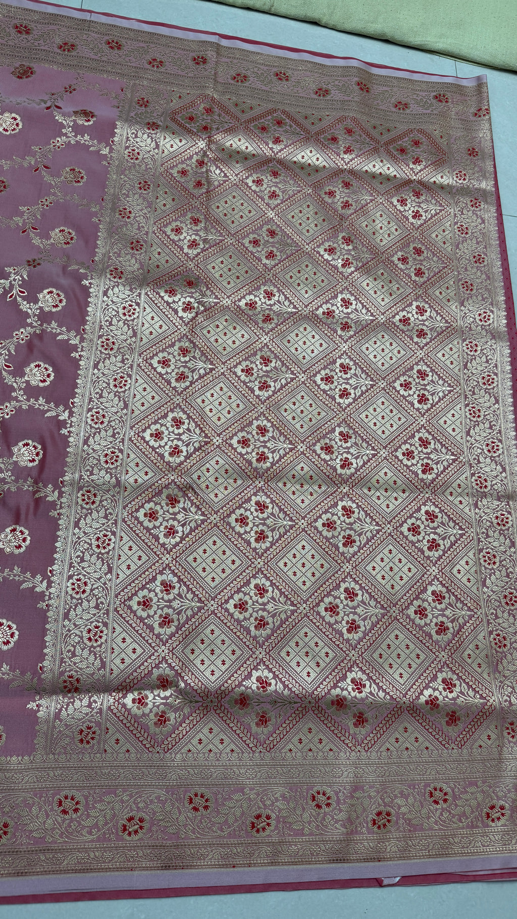 Pure Katan Banarasi Silk Saree, Dusty Pink Silver Zari Handwoven Bridal Wedding Saree