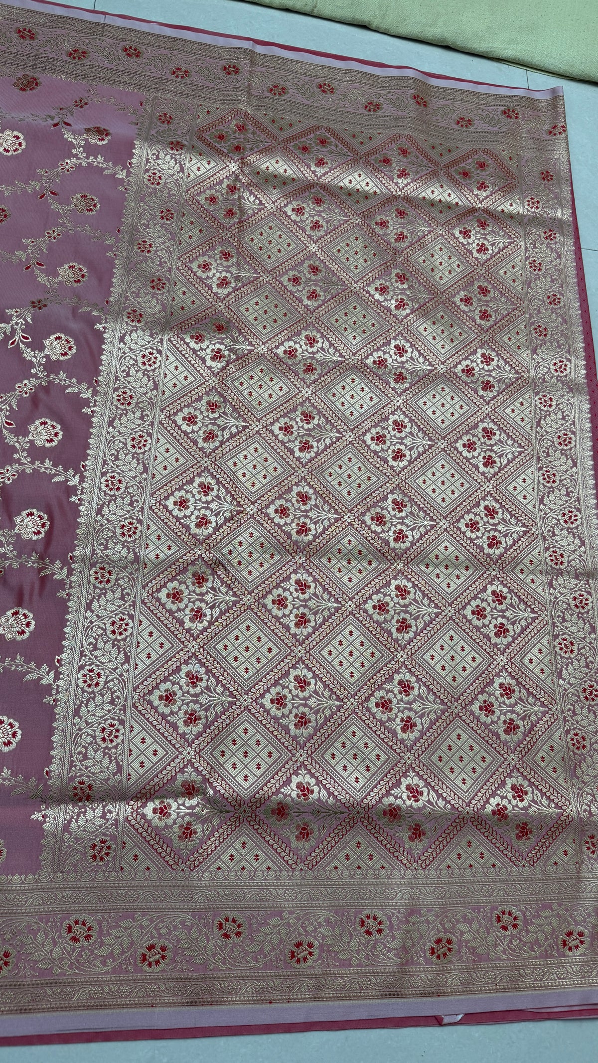Pure Katan Banarasi Silk Saree, Dusty Pink Silver Zari Handwoven Bridal Wedding Saree