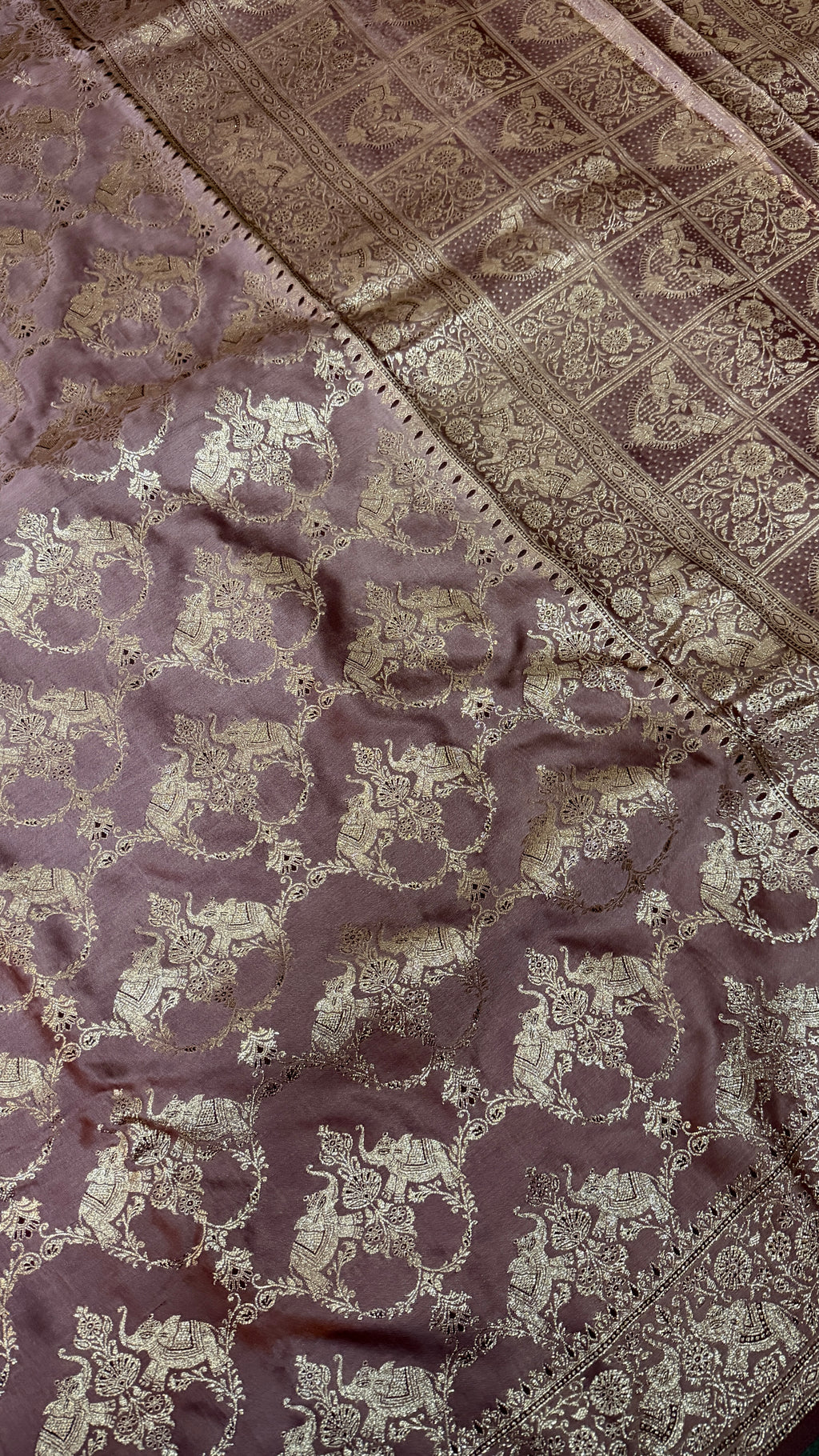 Emerald Green Banarasi Silk Saree, Rose Gold Zari Woven Border, Indian Wedding Festive Wear (Copy 7)