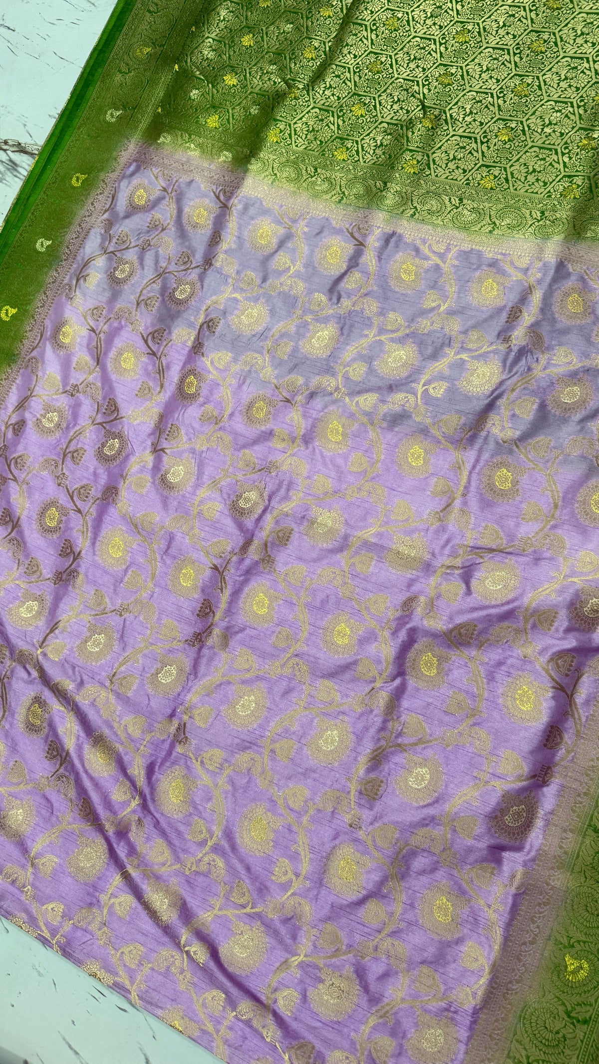 Lavender Dola Silk Saree, Banarasi Zari Woven Floral, Festive Wedding Party Wear