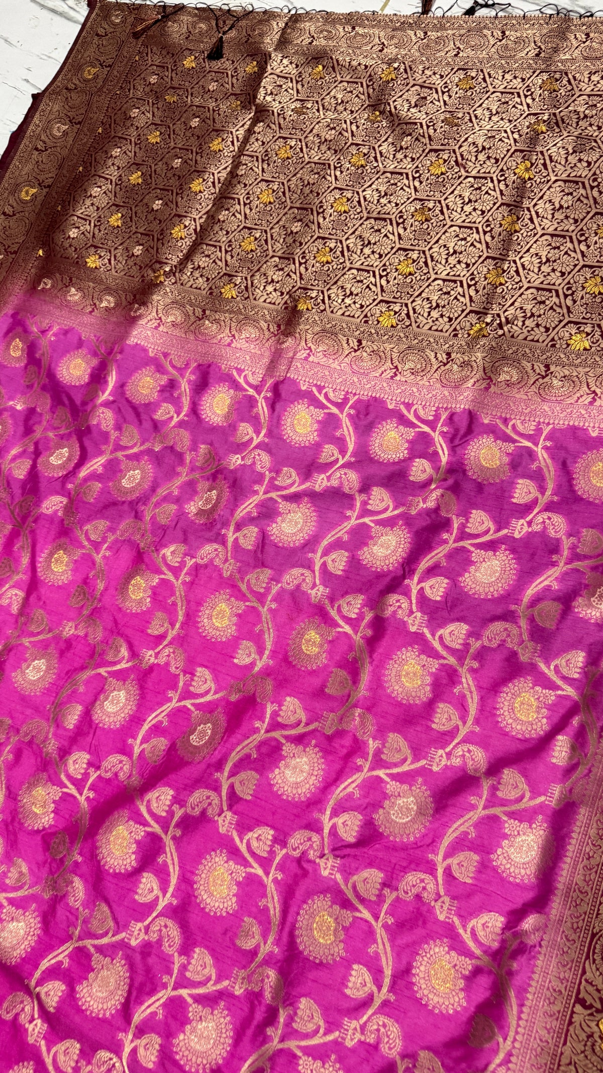 Magenta Dola Silk Saree, Banarasi Zari Woven Floral, Indian Wedding Festive Wear