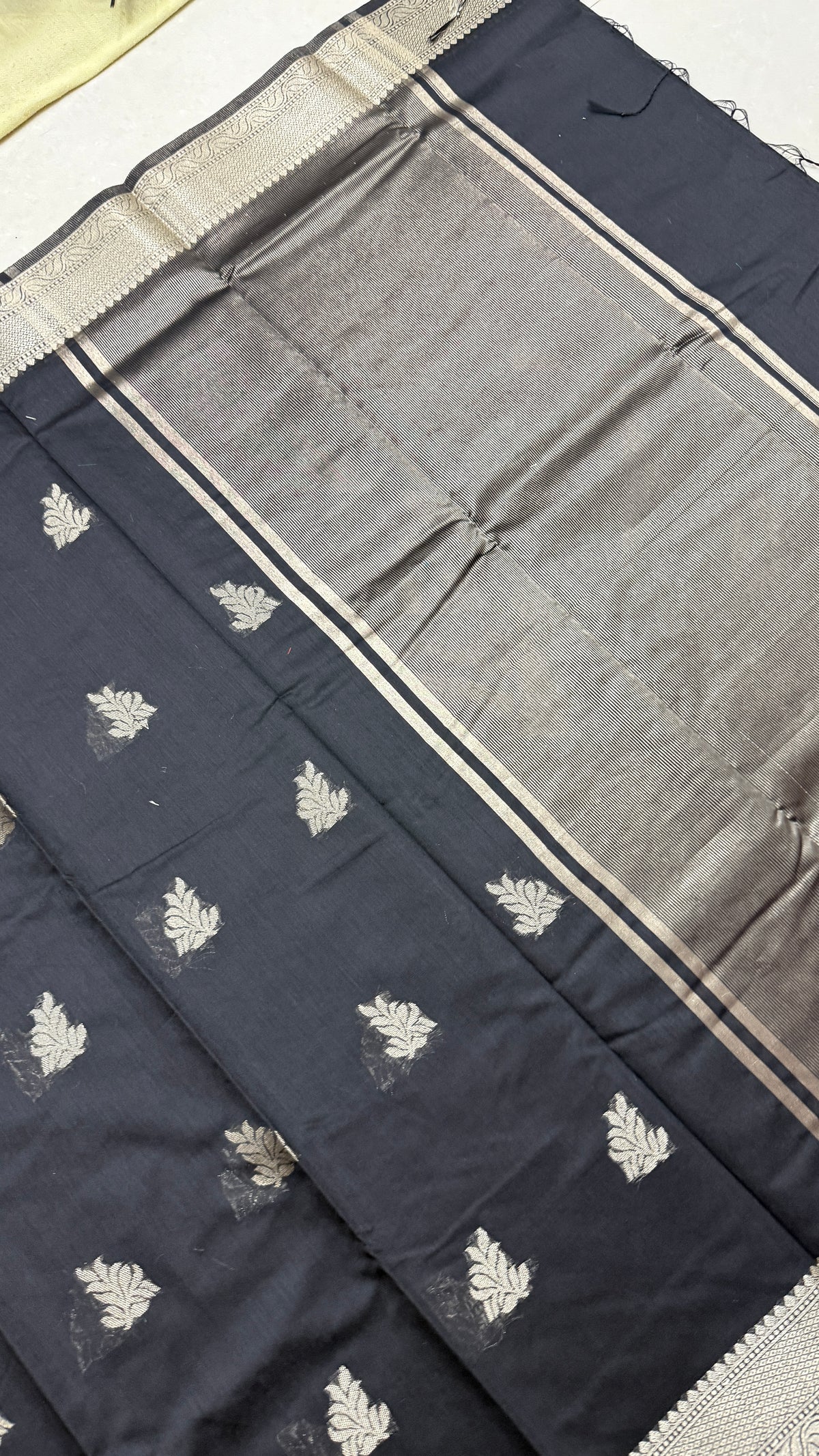Black Cotton Saree, Silver Zari Woven Border, Traditional Indian Festive Wear