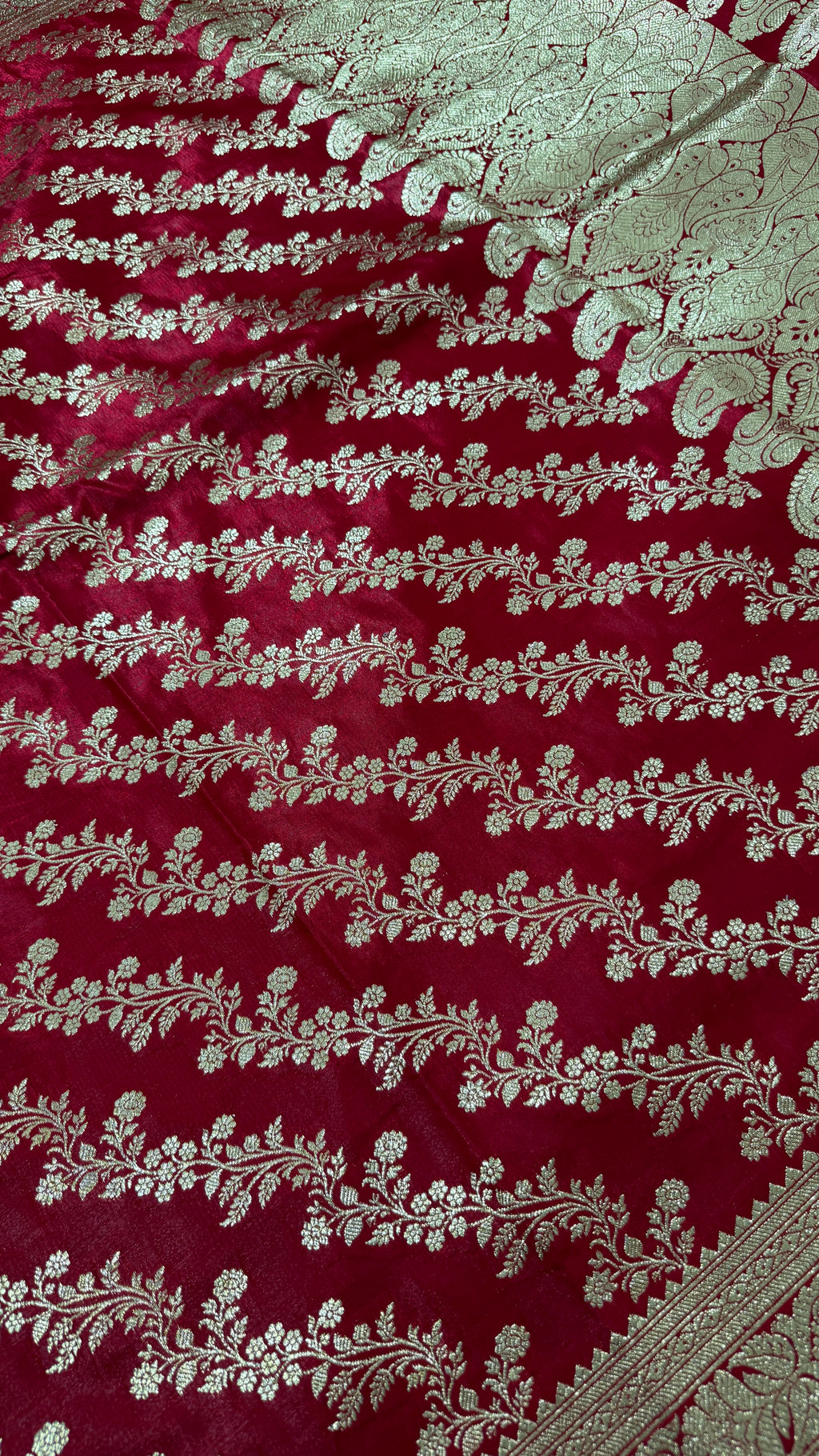 Maroon Gold Banarasi Silk Saree, Floral Paisley Zari Weave, Wedding Festive