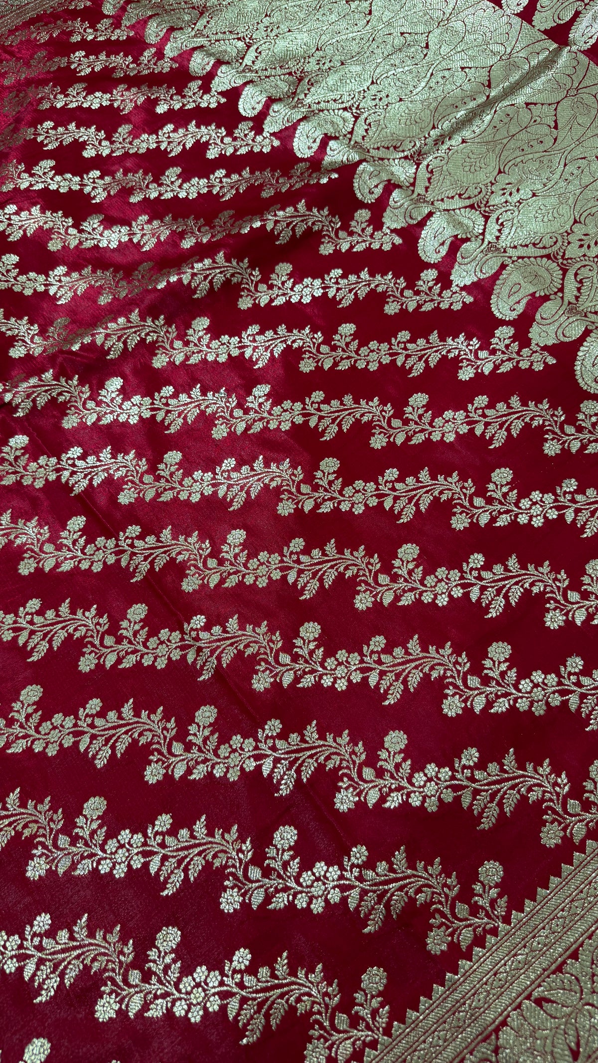 Maroon Gold Banarasi Silk Saree, Floral Paisley Zari Weave, Wedding Festive