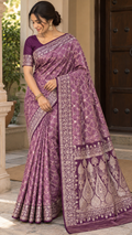 Emerald Green Banarasi Silk Saree, Rose Gold Zari Woven Border, Indian Wedding Festive Wear (Copy 5)
