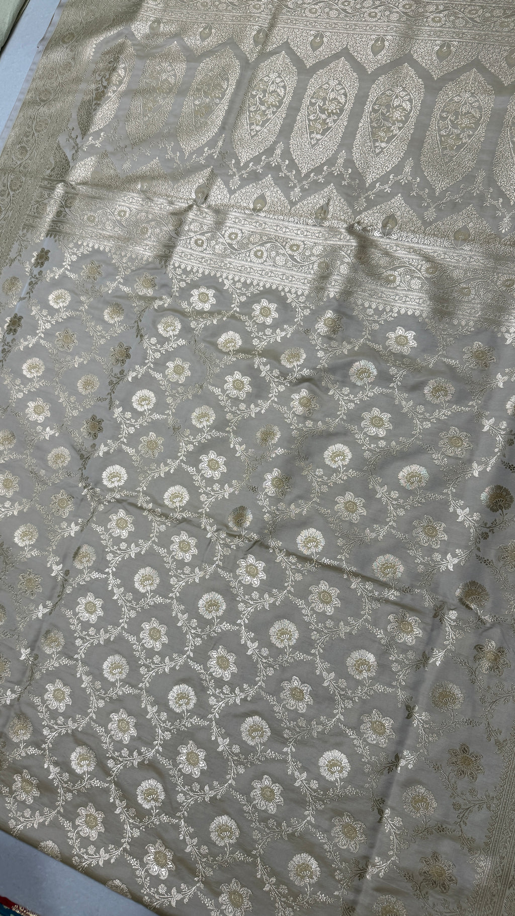 Pure Katan Silk Saree: Pearl Silver Floral Zari Woven Indian Wedding Festive Traditional Bridal