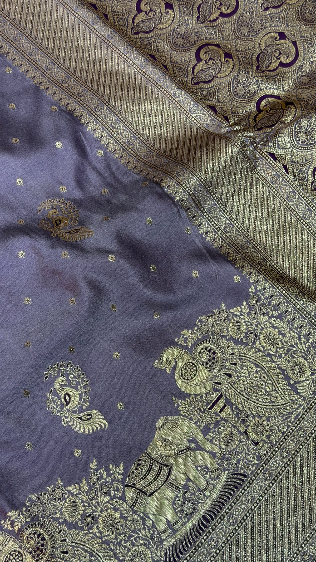Emerald Green Banarasi Silk Saree, Rose Gold Zari Woven Border, Indian Wedding Festive Wear (Copy 10)