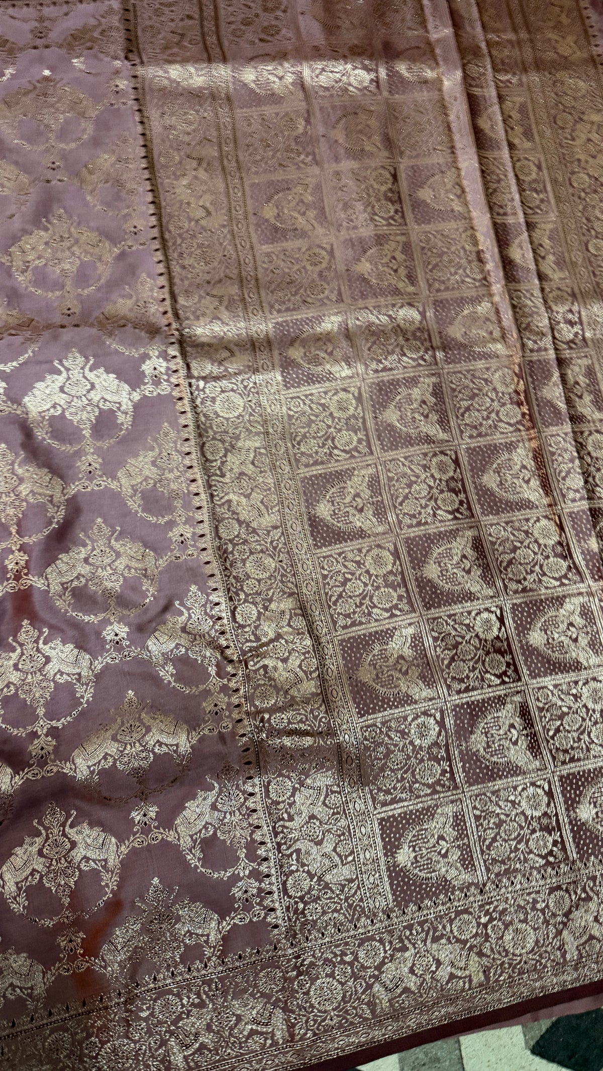 Emerald Green Banarasi Silk Saree, Rose Gold Zari Woven Border, Indian Wedding Festive Wear (Copy 7)