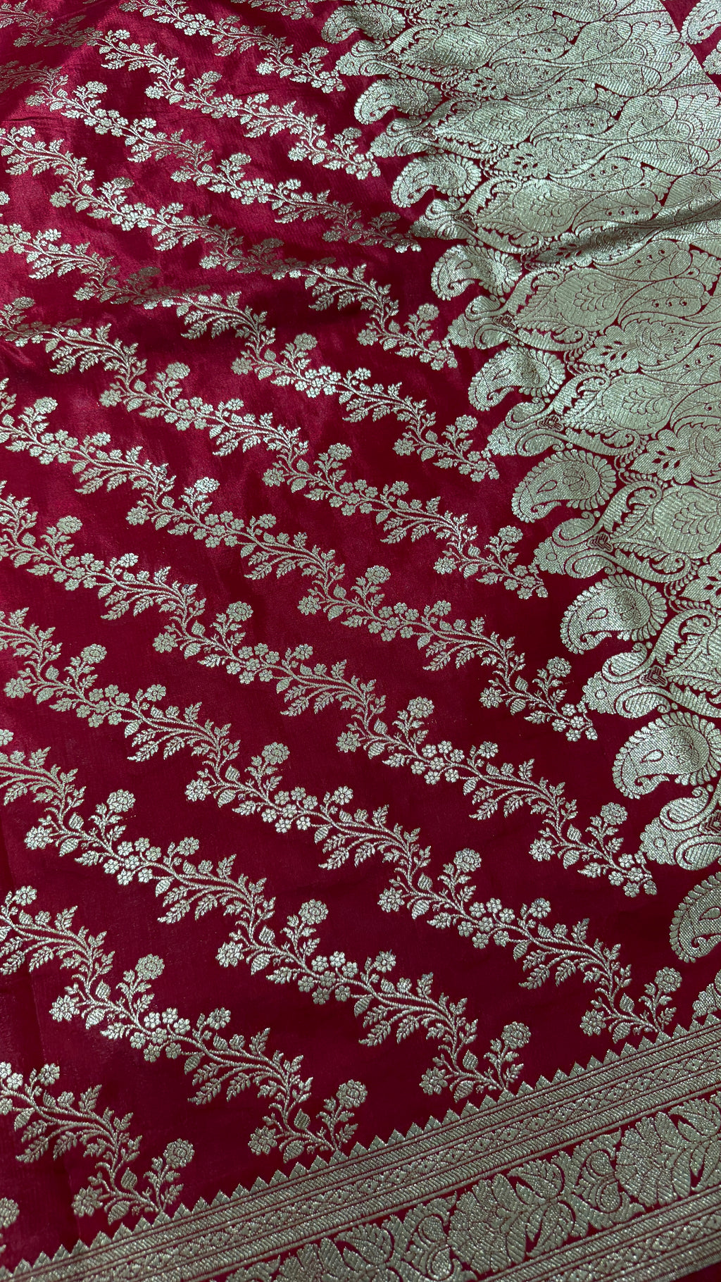 Maroon Gold Banarasi Silk Saree, Floral Paisley Zari Weave, Wedding Festive
