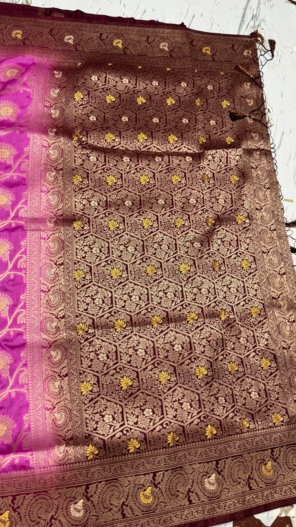 Magenta Dola Silk Saree, Banarasi Zari Woven Floral, Indian Wedding Festive Wear