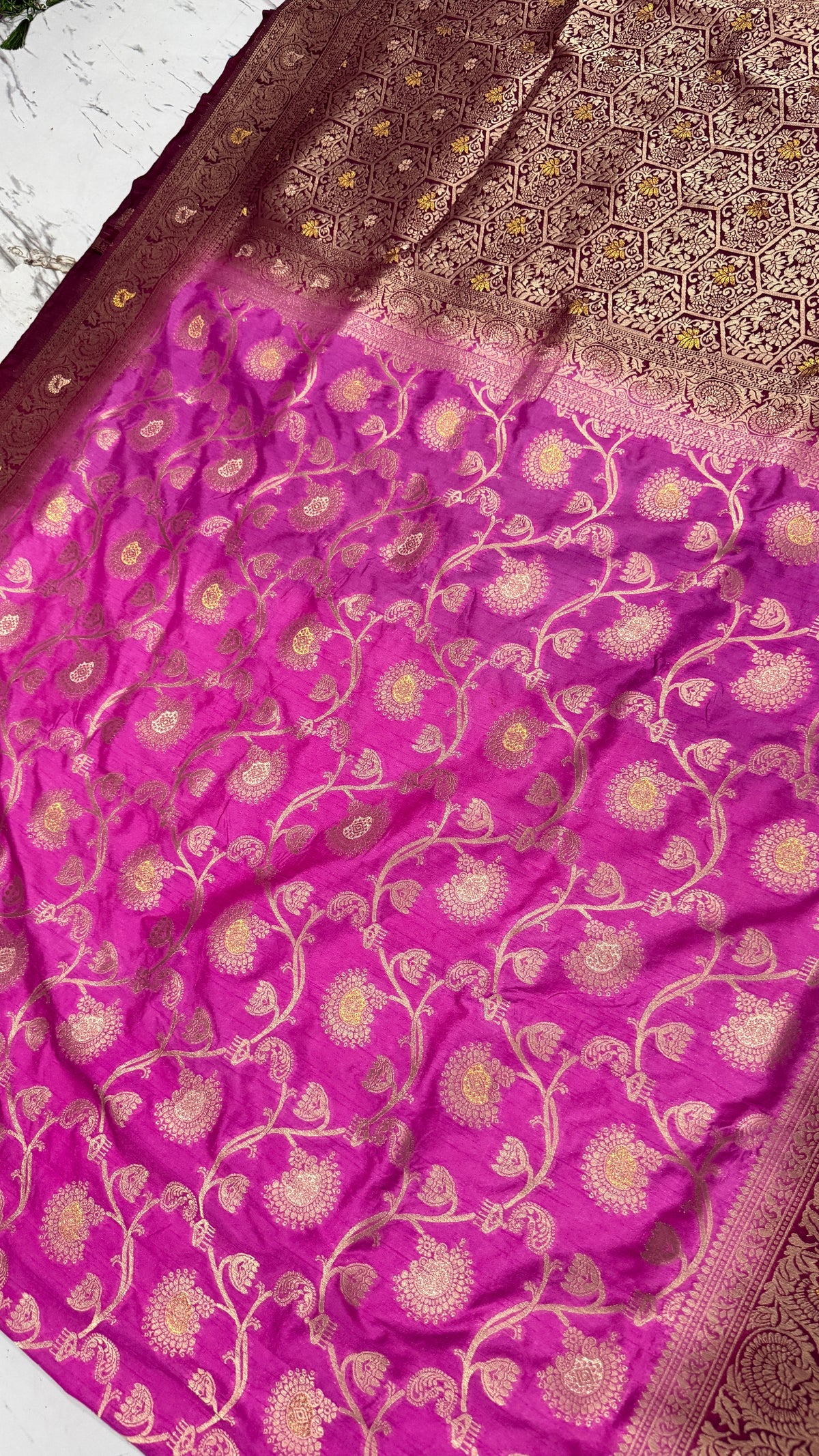 Magenta Dola Silk Saree, Banarasi Zari Woven Floral, Indian Wedding Festive Wear