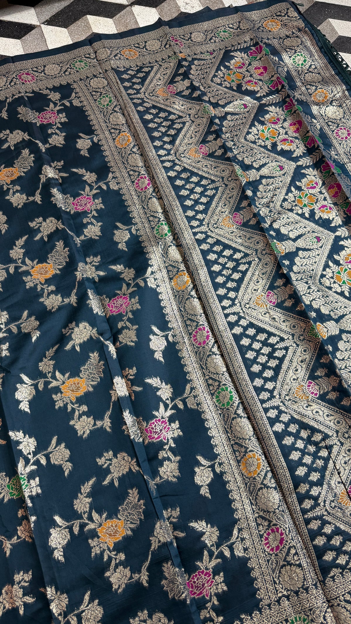 Teal Blue Floral Georgette Silk Saree | Indian Wedding Saree | Traditional Festive Wear for Women