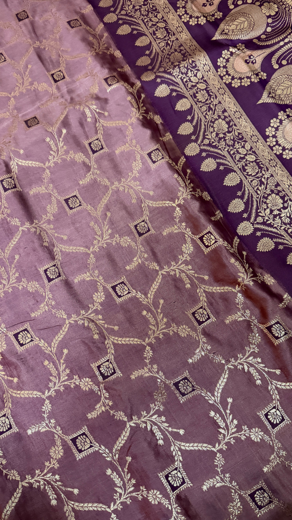 Emerald Green Banarasi Silk Saree, Rose Gold Zari Woven Border, Indian Wedding Festive Wear (Copy 5)