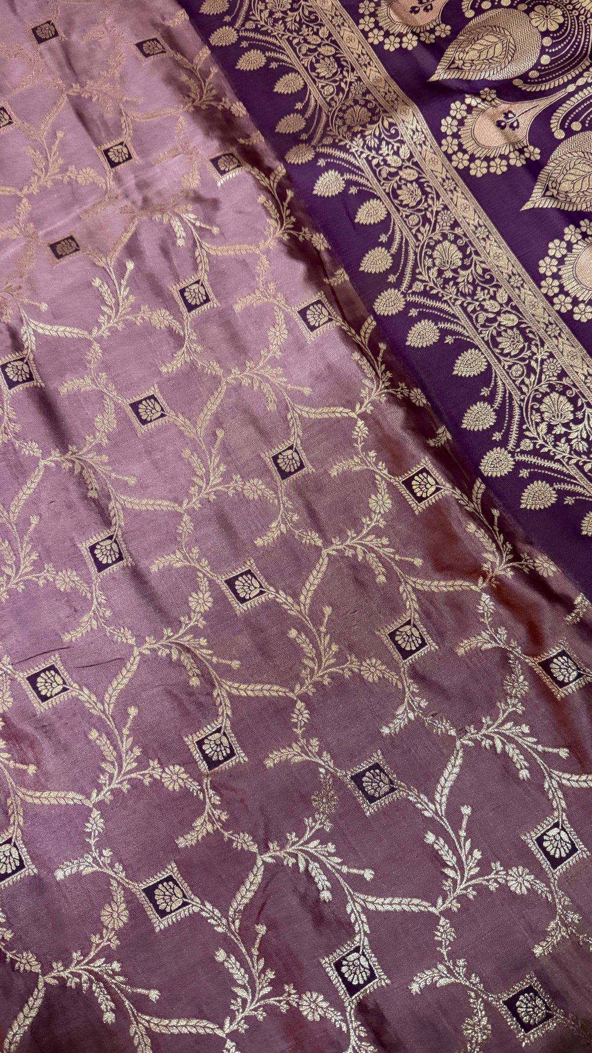 Emerald Green Banarasi Silk Saree, Rose Gold Zari Woven Border, Indian Wedding Festive Wear (Copy 5)