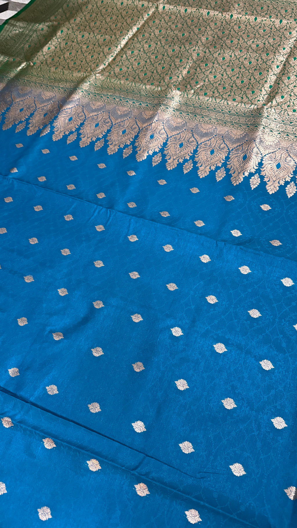 Royal Blue Green Banarasi Silk Saree, Golden Zari Woven Wedding Ethnic Wear