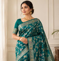 Teal Georgette Silk Saree with Elegant Woven Floral Design – Traditional Indian Ethnic Wear