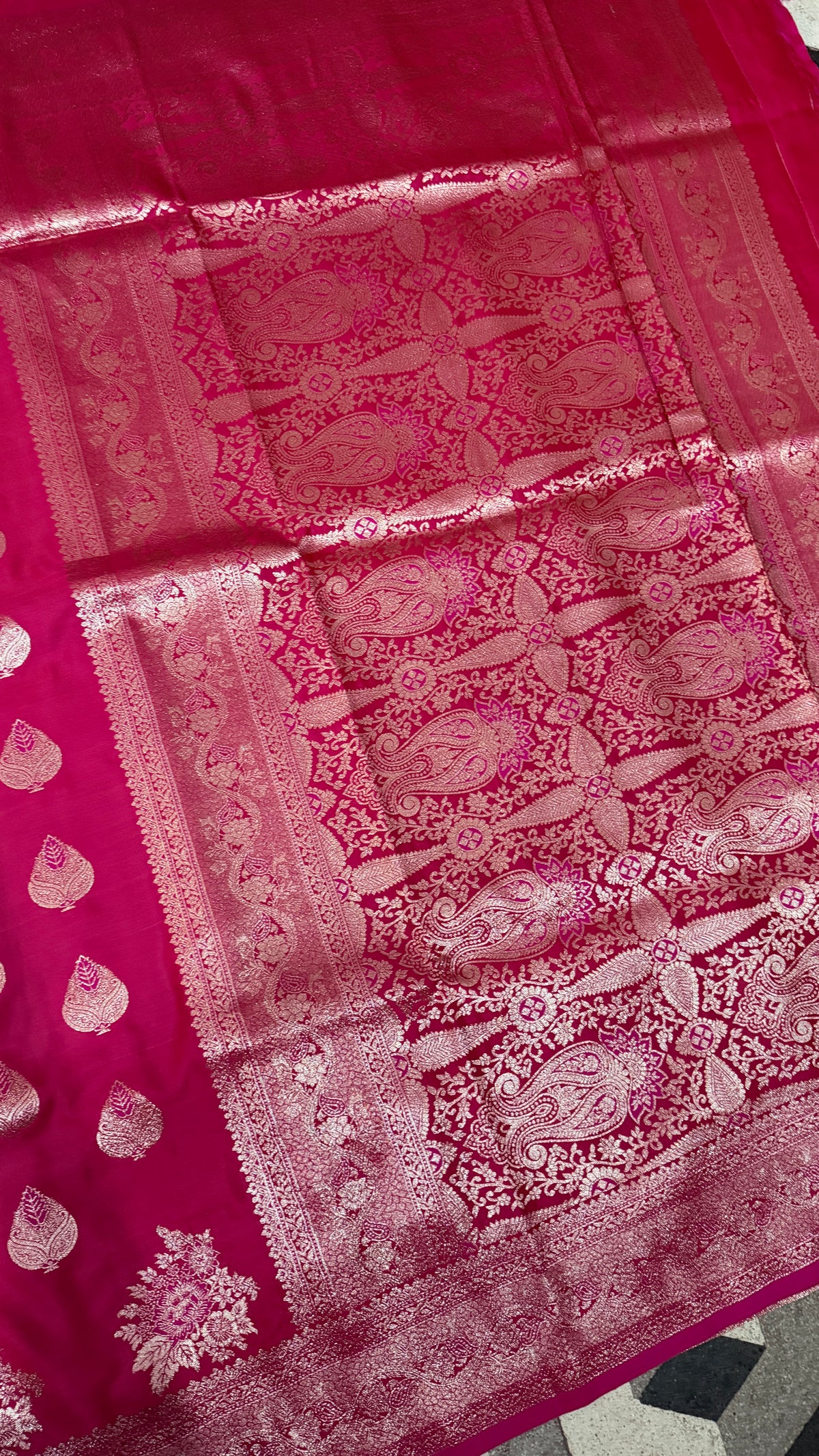 Emerald Green Banarasi Silk Saree, Rose Gold Zari Woven Border, Indian Wedding Festive Wear (Copy 9)