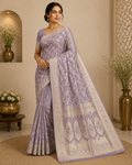 Pure Katan Silk Saree: Lavender Purple Zari Woven Traditional Indian Wedding Saree