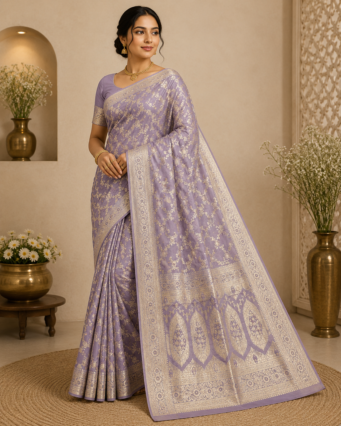 Pure Katan Silk Saree: Lavender Purple Zari Woven Traditional Indian Wedding Saree